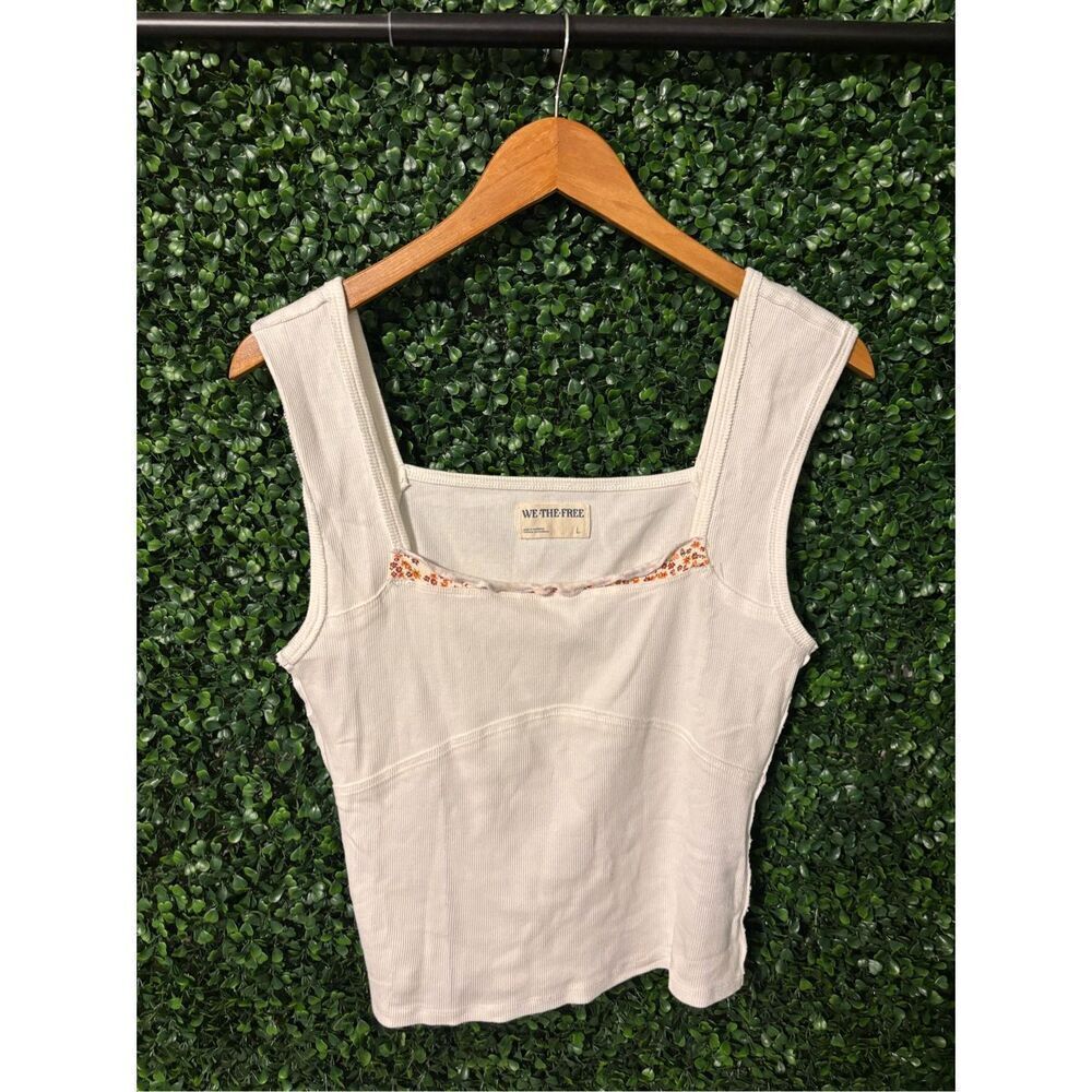 Free People We The Free Secrets Tee Tank Sz Large NWOT Cream Floral Cropped